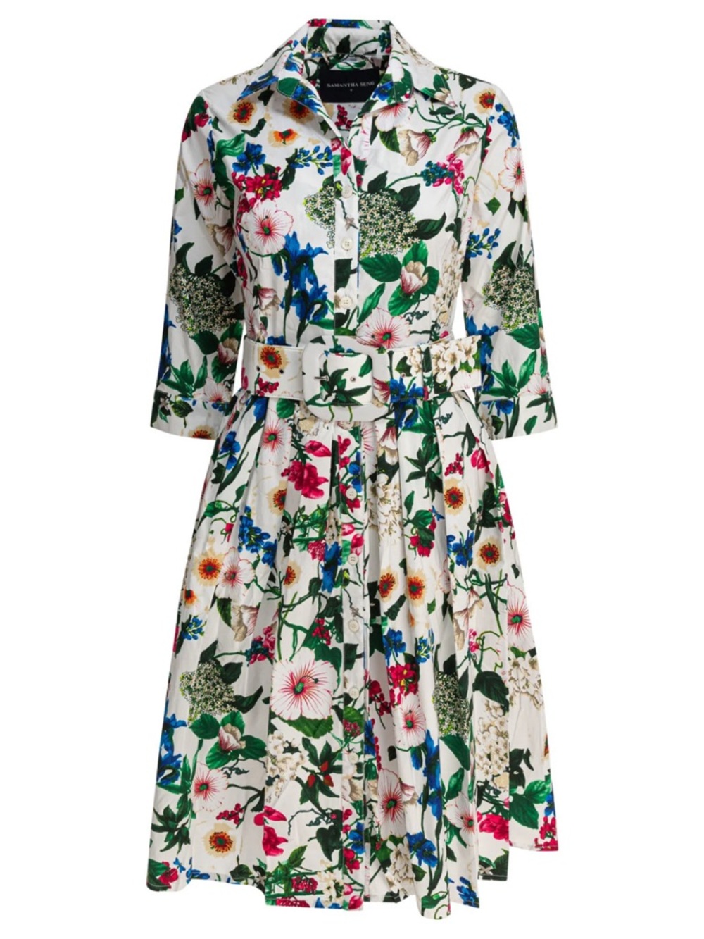 SAMANTHA SUNG Red and White Floral Midi Audrey Shirt Dress